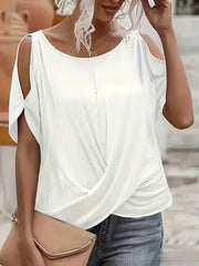 Damska koszulka z odkrytymi ramionami w jednolitym kolorze, casualowa