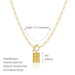 ✝️ Naszyjnik z krzyżem i łańcuszkiem spinacza do papieru, unisex, wodoodporny i odporny na pot