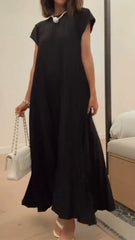 Damska plisowana sukienka swobodna z okrągłym dekoltem