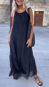 Damska sukienka swobodna z okrągłym dekoltem i szelkami