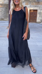 Damska sukienka swobodna z okrągłym dekoltem i szelkami