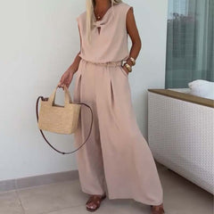 Bluzki z dekoltem w szpic i luźne spodnie 2-częściowy zestaw