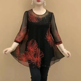 Topy damskie z szyfonu i nadrukiem na co dzień