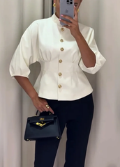 Elegancka koszula ze stójką i wysokim stanem