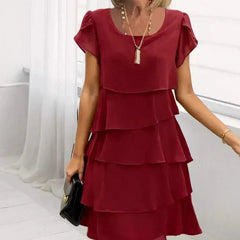 Damska sukienka swobodna z falbaną i falbaniastym krojem