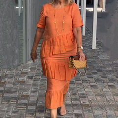 Damska plisowana sukienka z okrągłym dekoltem i warstwami