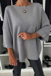 Damski, dzianinowy top z okrągłym dekoltem i średnim rękawem