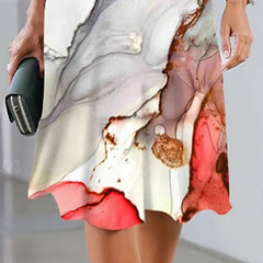 🌸Luźna sukienka z nadrukiem, z krótkim rękawem i okrągłym dekoltem