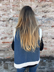 Jednoczęściowa dżinsowa kamizelka z klapami i kieszeniami na motocykl ze sztucznego futra na jesień i zimę