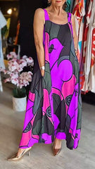 Sukienka damska z kwadratowym dekoltem i nadrukiem na szelkach