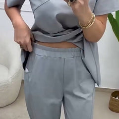 Solidne damskie topy z krótkimi rękawami & Pole dwuczęściowe