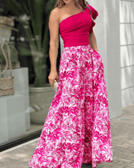 🔥GORĄCA WYPRZEDAŻ - Spodnie z nadrukiem na jedno ramię i bufiastymi rękawami