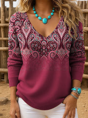 Sweter damski w stylu retro western z obniżonymi ramionami