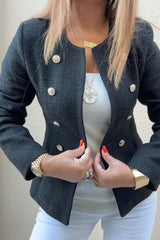 Damska modna dwurzędowa kurtka z okrągłym dekoltem