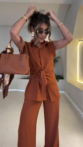 🌈Nowość na lato 2025 ❤️Elegancki zestaw z talią i swobodnymi spodniami