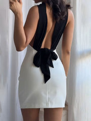 🎀Stylowa i elegancka nowa stylizacja💃Mini sukienka z odkrytymi plecami i kokardą