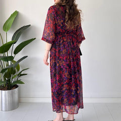 🌈Damska elegancka, wzorzysta, luźna, zwiewna sukienka maxi