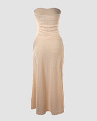 Bez rękawów Ruched Cinched talia Wrap Bandeau Dress Haft Eyelet Slit Asymetryczna sukienka wakacyjna