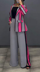 Damski garnitur casualowy z długimi rękawami i kontrastowymi paskami