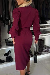 Damska sukienka na wiosnę i jesień w jednolitym kolorze, z dekoltem w szpic