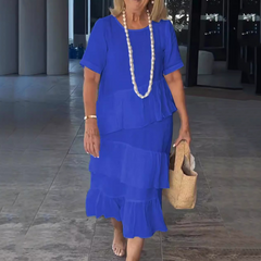 Damska plisowana sukienka z okrągłym dekoltem i warstwami