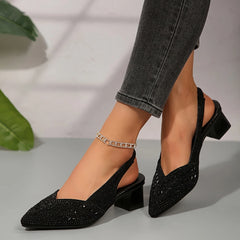 🔥Ostatni dzień promocji - 50% zniżki - Damskie modne sandały na grubym obcasie z kryształkami