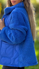 Damski płaszcz z długim rękawem i futrem, patchworkowym, bawełnianym