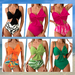 Damski zestaw bikini z wysokim stanem i kokardką