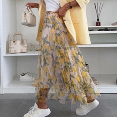 Modna spódnica maxi z nadrukiem i elastyczną talią