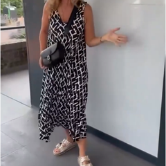 💖 Sukienka bez rękawów z nadrukiem i dekoltem w serek