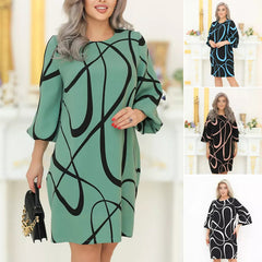 🌸 Sukienka z nadrukiem i okrągłym dekoltem i rękawami o długości 3/4