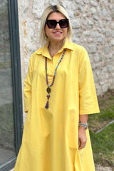 Damska sukienka z golfem i bawełny z podwójnymi kieszeniami, na co dzień