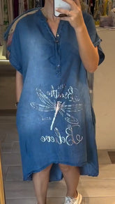 Damski pół-dekolt na pół-otwartym okołowce dżinsowy sukienka