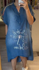 Damski pół-dekolt na pół-otwartym okołowce dżinsowy sukienka