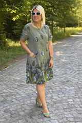 Sukienka damska z bawełny i lnu z kwiatowym wzorem