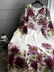 Sukienka z długim rękawem i dekoltem w serek, z bawełny i lnu w stylu retro