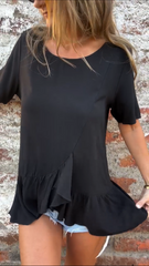 Damska luźna, swobodna koszulka z okrągłym dekoltem