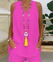 Nowy damski jednolity kolor, kołnierzyk stójka, bezrękawnik, swobodny garnitur