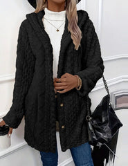 Damska wełniana kurtka z kapturem i długimi rękawami
