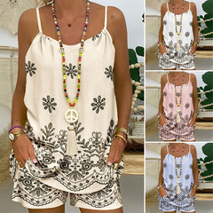 Damski zestaw z koszulą i spodenkami na ramiączkach typu spaghetti