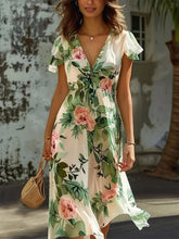 Marszczone rękawy elegancka kwiatowa sukienka regularna