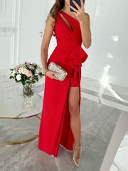 Suknia wieczorowa Długi rozcięcie, seksowna, z odkrytymi ramionami, wycięcia na jednym ramieniu