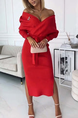 Damska elegancka sukienka sweterkowa o dopasowanym kroju