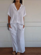 Damski dwuczęściowy komplet z bawełny i lnu w jednolitym kolorze