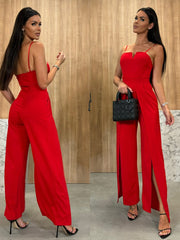 Formalny kombinezon z kieszeniami i szerokimi nogawkami