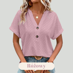 Damska Casualowa Koszulka z Dekoltem V i 2 Guzikami