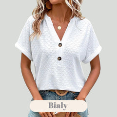Damska Casualowa Koszulka z Dekoltem V i 2 Guzikami