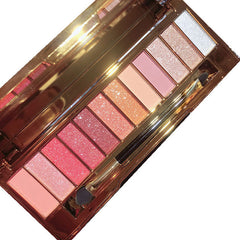 Paleta 12 kolorowych, mocno napigmentowanych, brokatowych cieni do powiek z pędzelkiem i lusterkiem