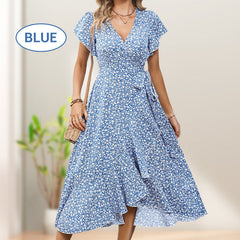 Summer damski elegancki w gardle krawatowej talii Lową kwiatową sukienkę