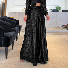 📦📦Modne, cekinowe spodnie z szerokimi nogawkami i wysokim stanem dla kobiet